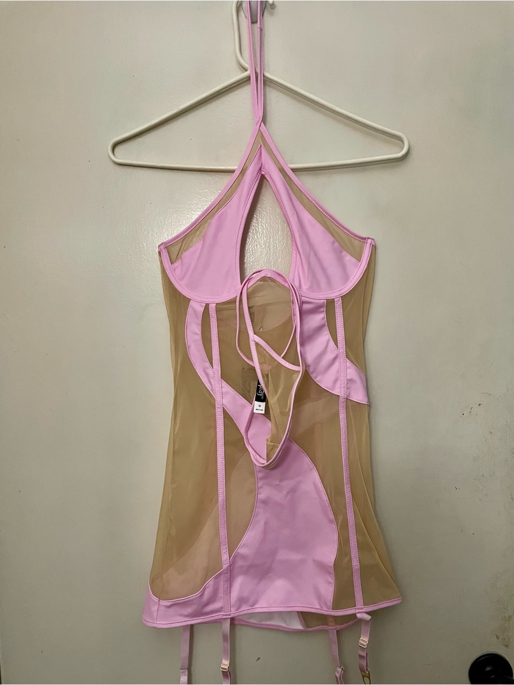 Dolls Kill Forplay pink mesh dress with adjustable straps and panty new w/ tags